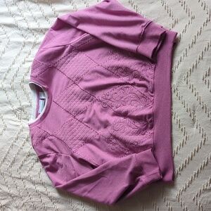 Alfred Dunner Pink Embroidered Vintage Sweater - PL - Rhinestones & Shoulder Pad